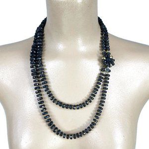 VINTAGE 50s Black & Gold 2 Strand Beaded Necklace with Brooch Clasp West Germany